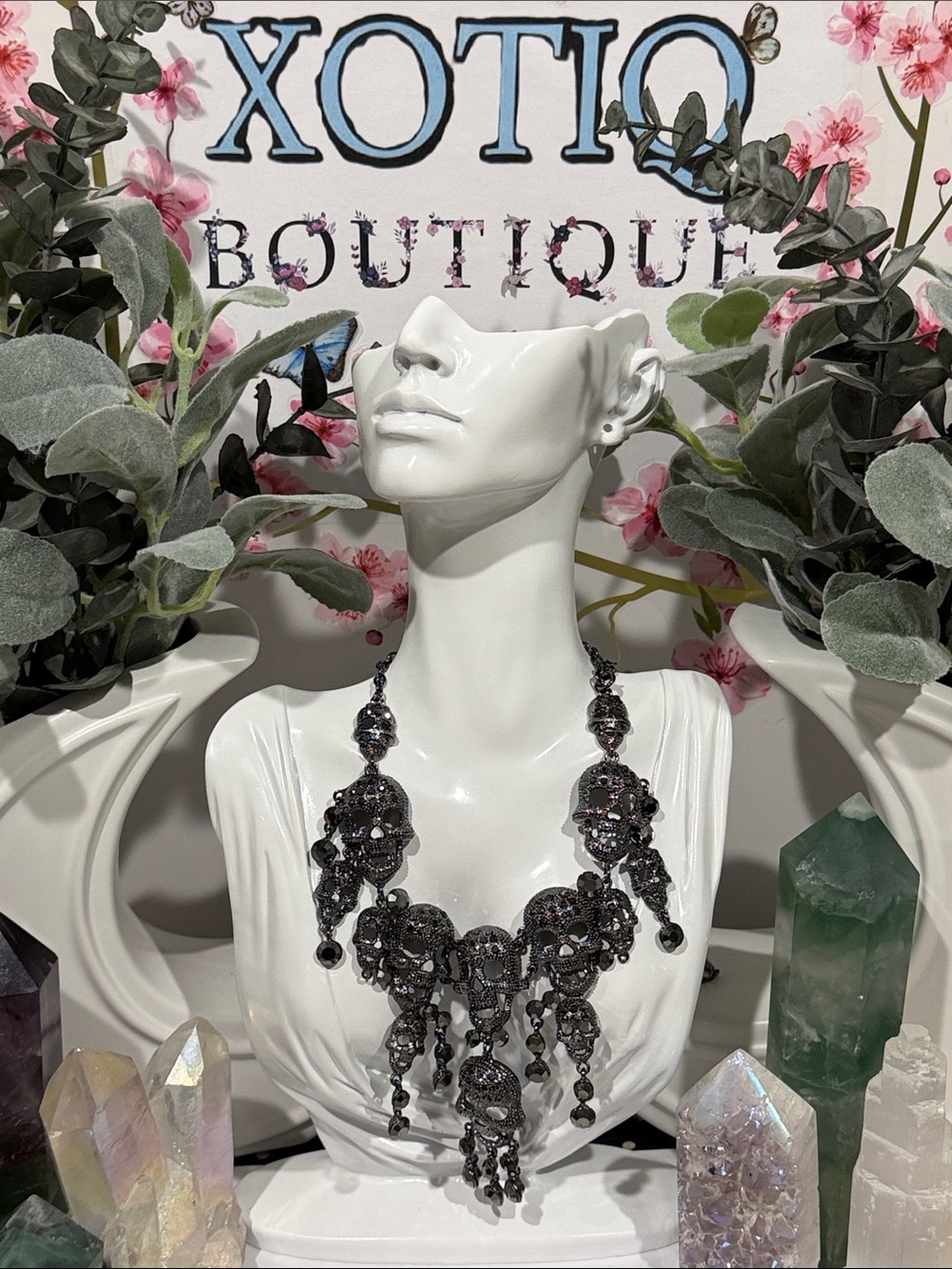 Black Gothic Skull Statement Necklace